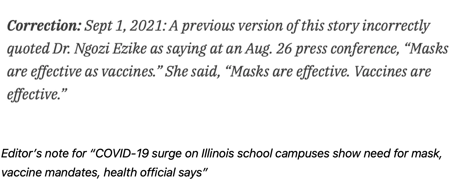 Update: Chalkbeat Corrects IDPH Director Misquote