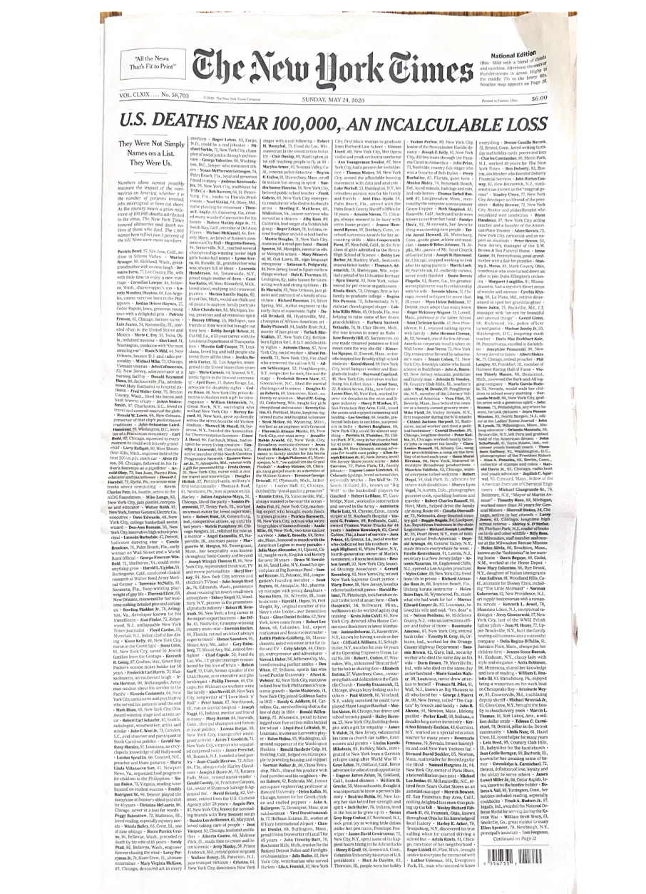“An Incalculable Loss”: Revisiting The New York Times List of Coronavirus Dead