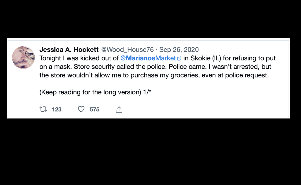 The Day a Grocery Store in Skokie, Illinois Called the Police Because I Wouldn’t Put a Mask On (26 September 2020)