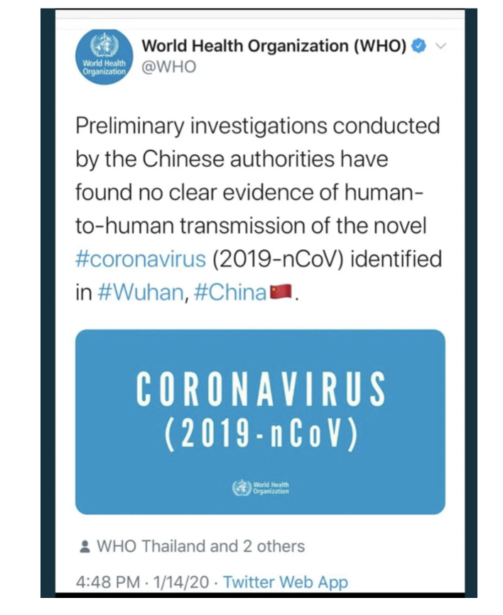 14 January 2020: Human-to-human transmission of 2019-nCoV