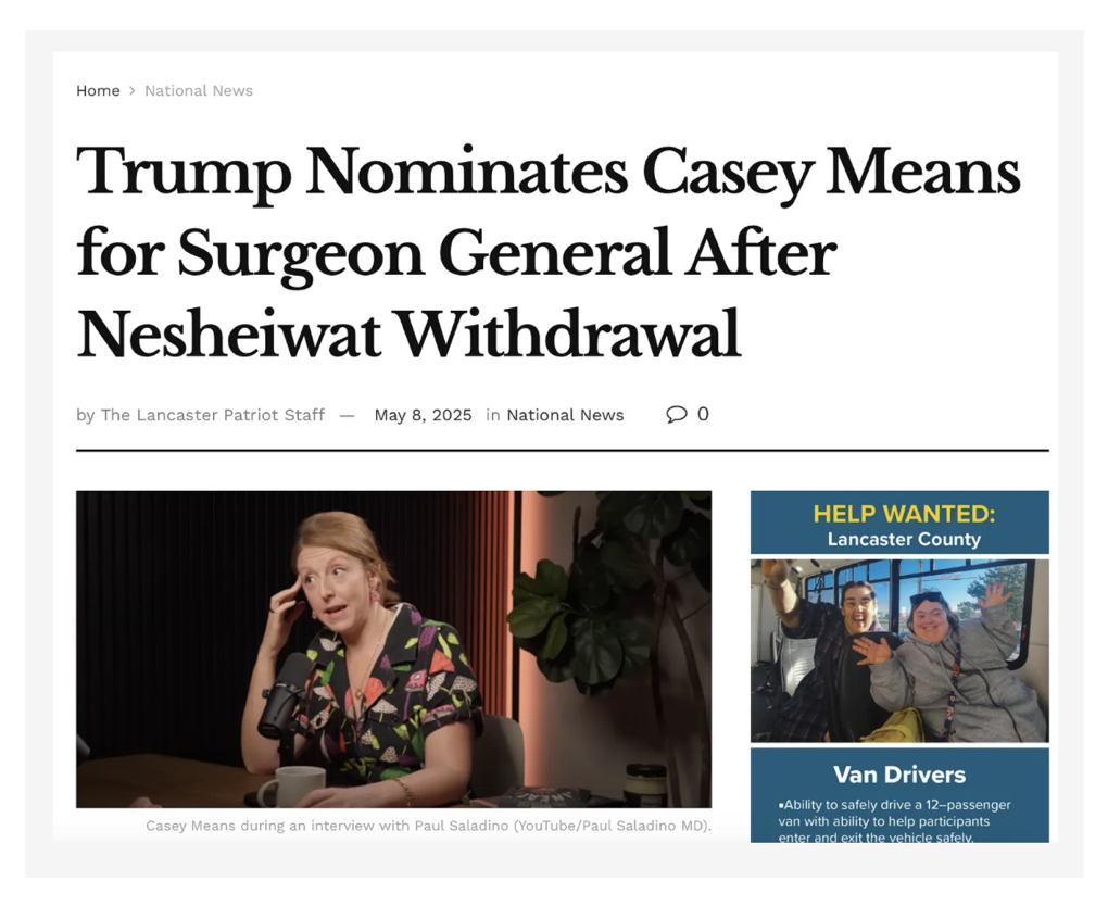 Casey Means being nominated as Surgeon General exposes how hollow and performative the taxpayer-funded role has become
