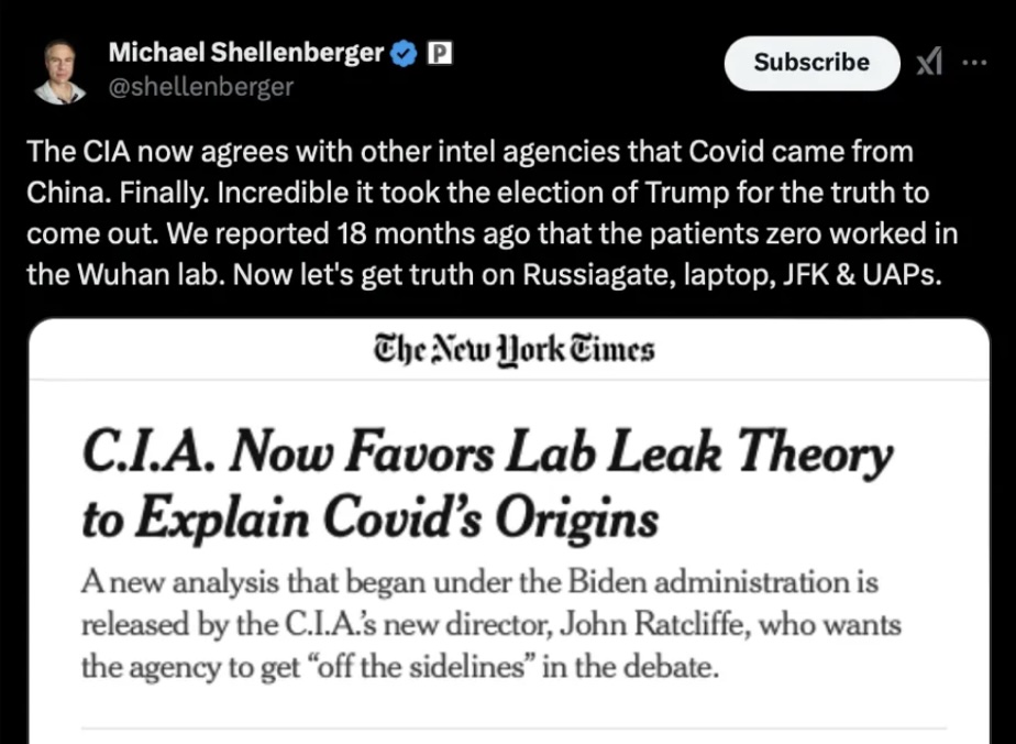 Q: What did the CIA formally say about the origins of SARS-CoV-2? A: Nothing