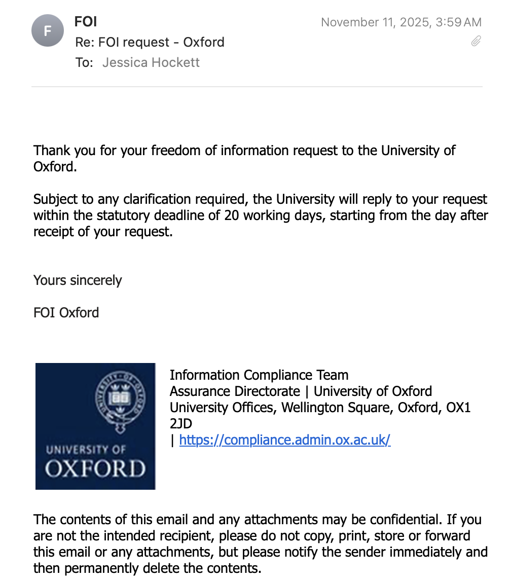Requests to University of Oxford and New York City Department of Health for the status of outstanding FOI submissions