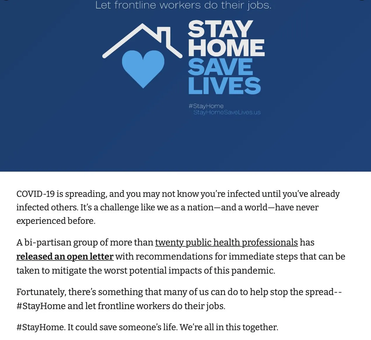 “Stay Home, Save Lives”
