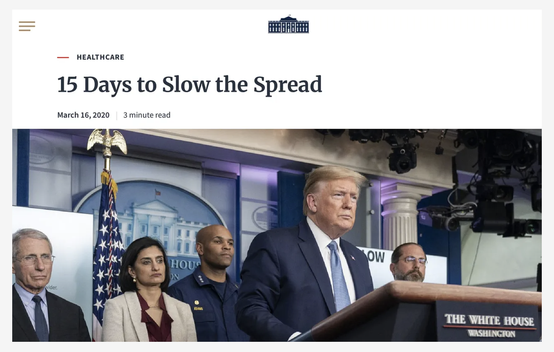 16 March 2020: “15 Days to Slow the Spread”