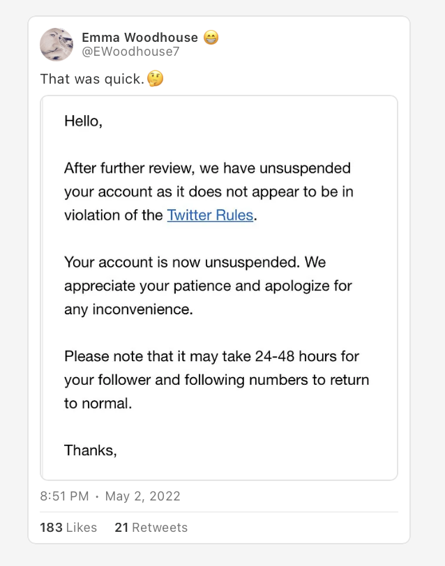 Twitter Account Restored