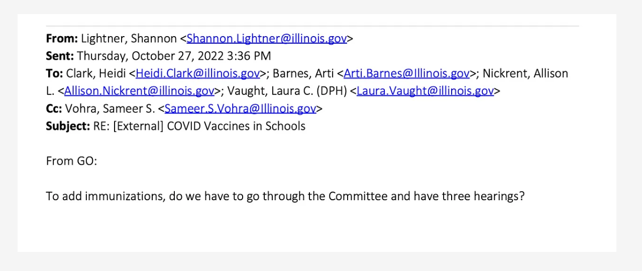 Email Points to Pritzker Wanting to Require Covid Vax for School