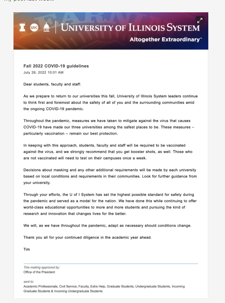 U of I Remains Committed to Testing Unvaccinated Employees & Students Weekly